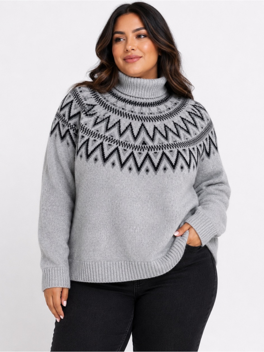 H&M Grey and Black Fair Isle Turtleneck Sweater